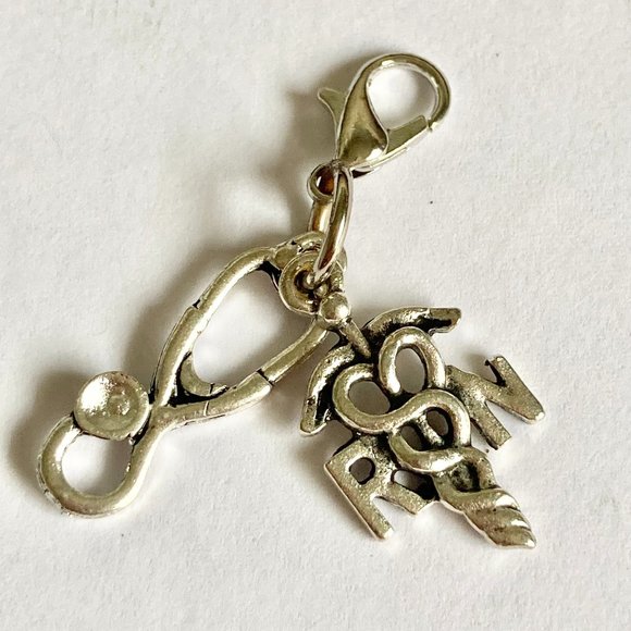 Medical Nursing RN Caduceus Stethoscope Clip On Charm Bracelet Zipper Pull - Picture 3 of 6
